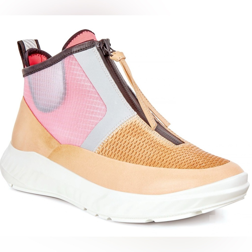 Ecco St.1 Lite Leather Sneakers Pink Tan Women’s 39 / 8 Slip on Zipper